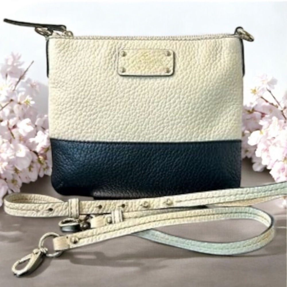 KATE SPADE NY Leather Crossbody Bag Black&White strap golden hardware